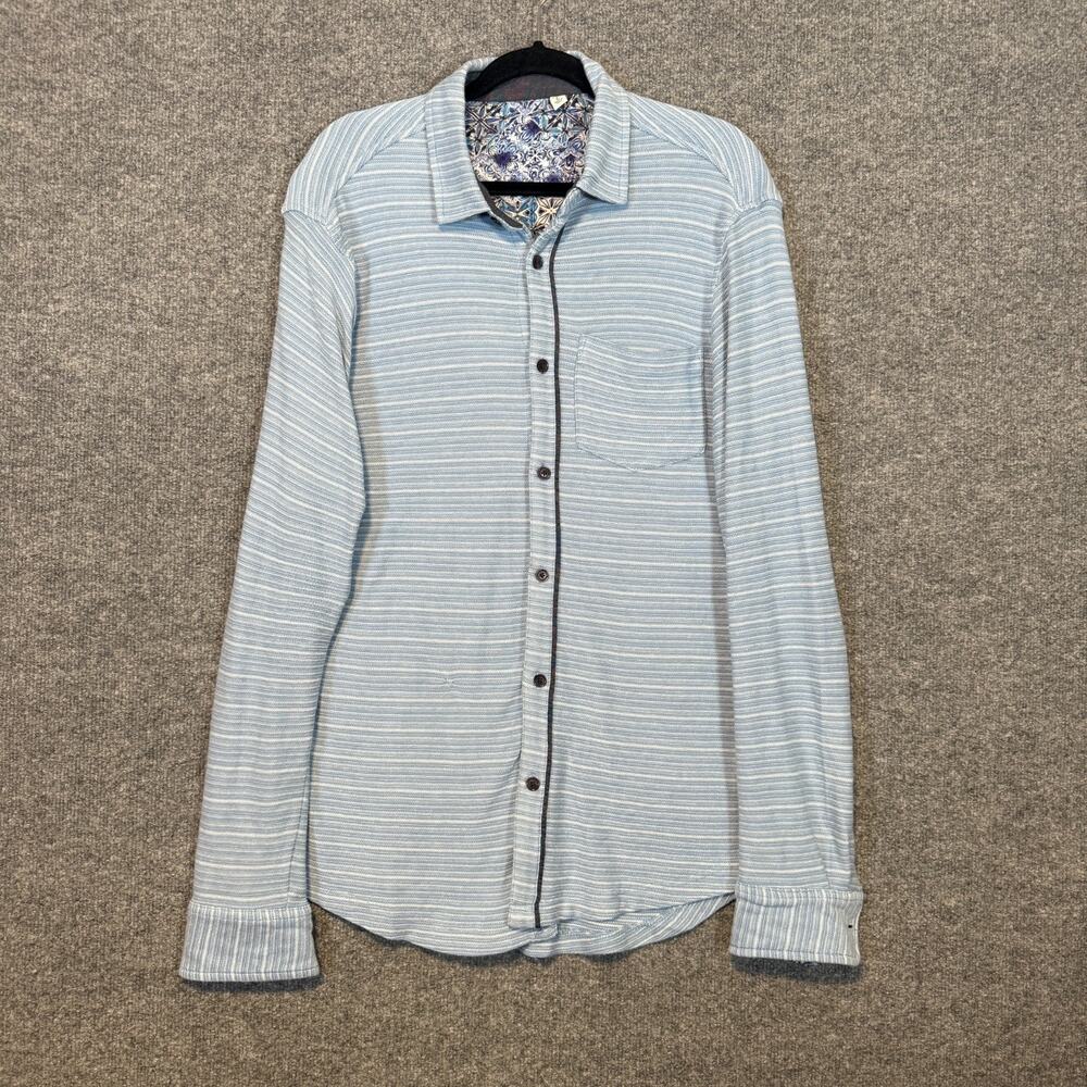 Robert Graham Shirt Mens Large Blue Striped‎ Flannel Soft Button Up Flip Cuff